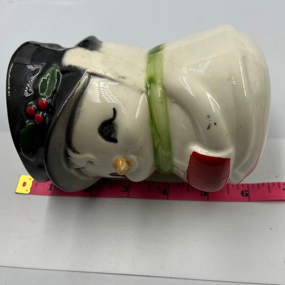 Vintage Hand Painted Ceramic Snowman Container Vase Jar Kitsch Cute Winter - Picture 3 of 10
